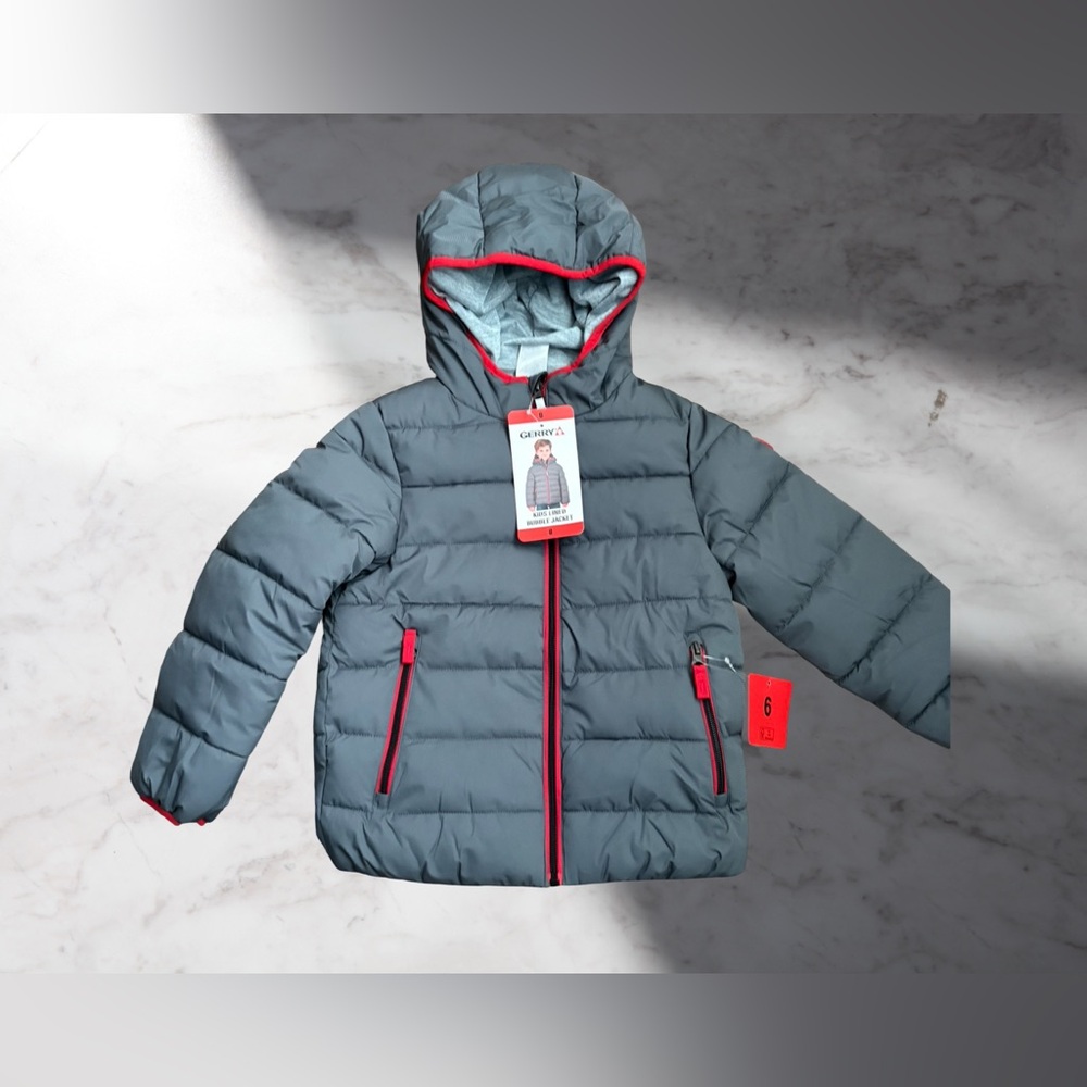 New Gerry Lined Bubble Grey (iron)  Jacket with Red Logo Patch Size 6